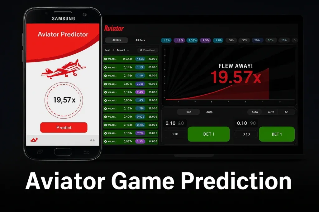 Aviator Predictor app on phone with game prediction dashboard